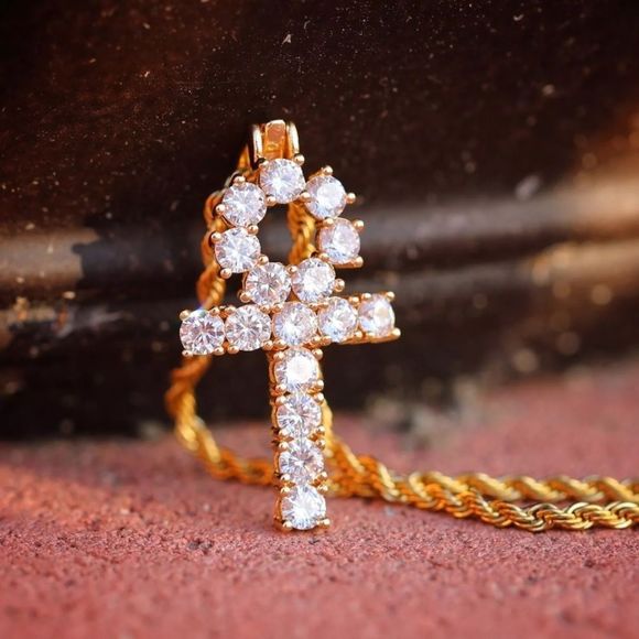 Unique 1 Carat Diamond Cross Pendant Egyptian Ankh Symbol of  Iced Out Ankh Cross Pendant Lab Diamond W/ Chain
